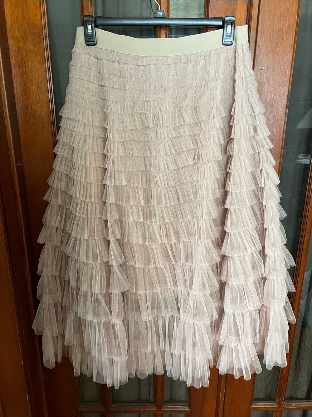 Boho Tiered Ruffle Midi Skirt - Light Blush